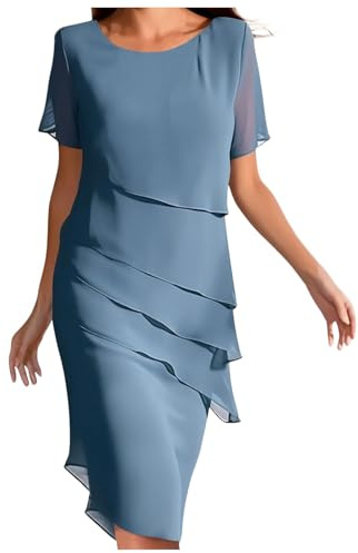 DeaAmyGline Sommerkleid Damen Elegant Chiffon Kleider Sommer Kleid Hochzeitsgast Abendkleider Kurzarm Rundhals Festliche Chiffonkleid Wickelkleid Freizeitkleid Cocktailkleider Partykleid für Frauen