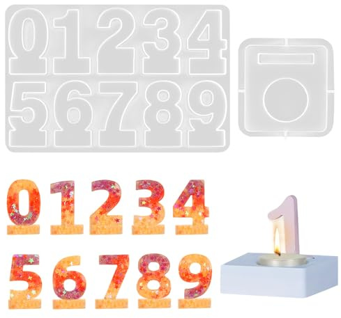 YAANBUNB Stampi in Silicone con Numeri da 0 a 9,3D Stampo Silicone Candele con Numeri,Stampo per Candele a Forma di Numero,Stampo con Numero 3D per Decorazioni Casa Matrimoni Compleanno