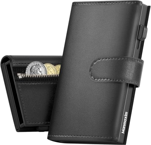 Manmaxim Mens Wallets with RFID Blocking, Premium Leather Wallets for Men UK with Coin Pocket and Money Clip, Slim Wallet Pop Up Credit Card Holder, Gifts for Men Black