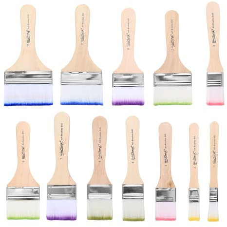 12 Pz Pennelli Piatti Larghi, Pennello Pittura Muro, Pennello per Vernice, Pennelli per Vernice, per Acquerello Arte Fai Da Te, Pareti