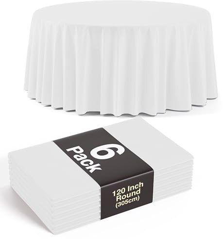 Party Solids Pack Of 6, White Plastic Table Cloth - 120 Inch Round Disposable Tablecloth for Parties - Round Tablecloth - Disposable Table Cloths for Parties