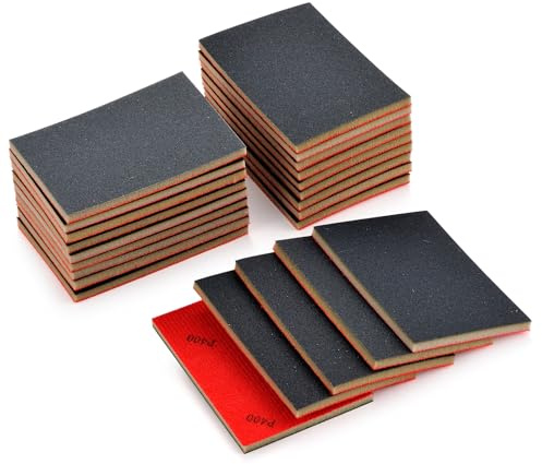 MAXMAN Schleifschwämme Set, 20 Stück Reusable Flexibles Schleifklotz, 400 Körnung Handschleifblöcke, Schleifklotz 75x100mm, Schleifpads Für Effortless Metal, Holz, Farbe, Modell & Möbel