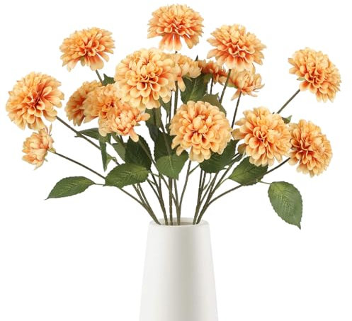 Fqueelvys Dahlie Künstliche Blumen mit 3 Köpfen (Orange)