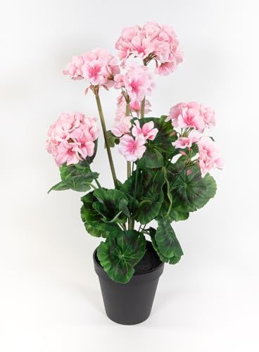 Seidenblumen Roß Künstliche Geranie im Topf 44cm JA Kunstblumen künstliche Pelargonium Blumen Pflanzen (Rosa)