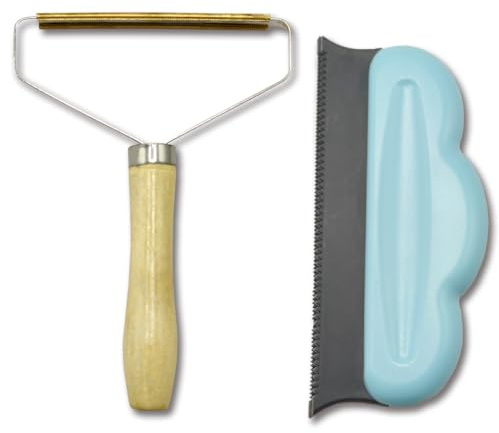 Lint Remover Carpet Scraper Tool, Double Carpet Scraper Wooden Handle Manual Brush Tool Shaver Clothes Fuzz Roller for Cleaning Pet Hair On Sofas, Beds, Blankets, Clothes Lint Removal Pro Tool (2PCS)