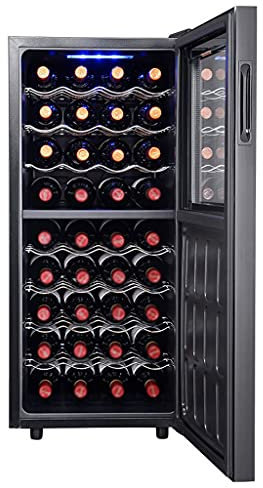 IUBGFTO Enfriador de Bodega Independiente para encimera de 36 Botellas, refrigerador para vinos, gabinete de conservación de Productos Frescos con Estante extraíble y Luces LED, Rango de Temperatura