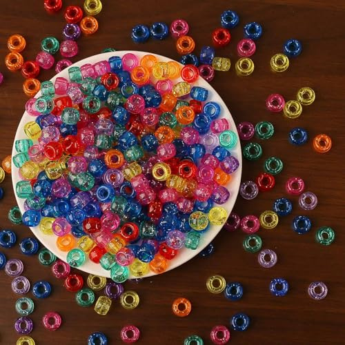 DAHI 1000pcs bunte Pony Perlen Zum Auffädeln | Großes Loch 6x8mm Multicolor Pony Perlen für Schmuck,Auffädeln Armbänder Basteln (color-e)