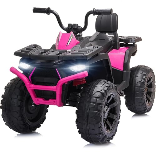 Hikiddo 24V Kids 4 Wheeler ATV, 2-Seater Electric ATV Four Wheeler for Big Kids with Bluetooth, 14.4 Big Wheels - Rose Pink
