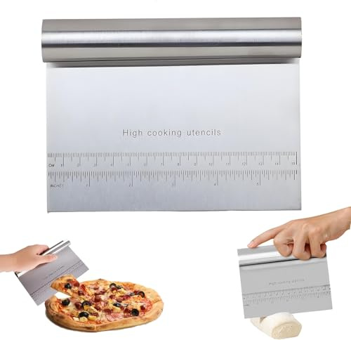 Teigkarte Edelstahl, 15CM Teigspachtel, Teigschaber mit Edelstahlgriff und Messskala, Teigmesser, Teigschneider, Küchenschaber, Bäckermesser, Backzubehör, für Brot, Pizza, Gemüse usw (Silber)