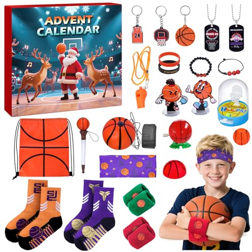 Adventskalender 2025 Basketball für, Jungen, Mädchen, Teenager, Überraschungsbox, Basketball-Zubehör, Dekoration, Weihnachts-Countdown-Geschenke, Weihnachtsstrumpffüller