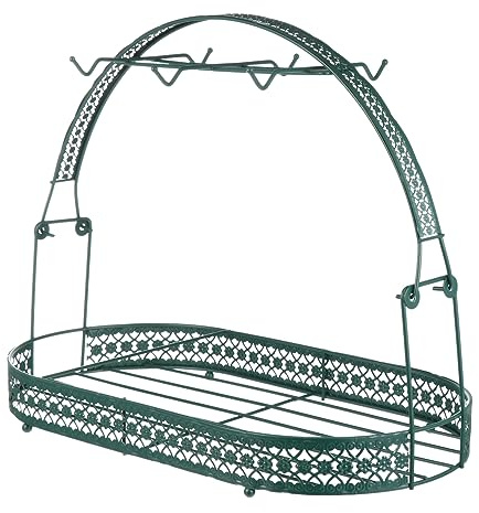 TOBBOMEY Porte Tasses Forgé Vert Foncé Support Robuste pour Service à Thé et Café Organisateur avec Barrière Antichute pour Tasses Petites et Empilables Rangement Élégant