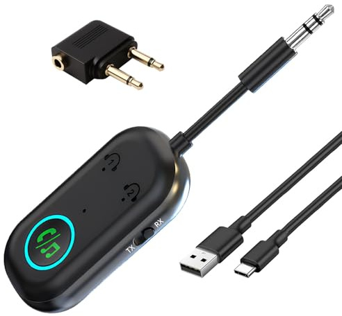 2026 Upgraded Bluetooth 5.3 Transmitter Receiver, 2-in-1 Dual Pairing Wireless Car Bluetooth Adapter, 3.5mm AUX Jack Audio Transmitter Compatible with 2 AirPods for TV, Airplane, Headphone, Speaker