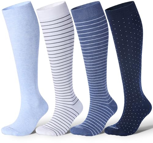 LEVSOX Cotton Compression Socks for Women Men 20-30 mmHg Knee High Cute Support Sock for Flying Nurses Pregnancy