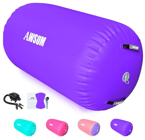 AWSUM Aufblasbare Air Rolle, Turnen Air Matte Rolle Air Barrel mit elektrischer Luftpumpe für Gymnastikmatte Backflip Yoga Air Tumbling Track Balance Trainer Trainingshilfe, 100x60cm Lila