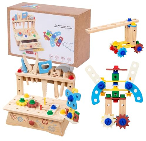 Generico Werkzeugset für Kinder | Werkbank mit Holzschrauben für Kinder, realistische Konstruktionsspiele für Vorschule Zu Hause Schule Indoor Outdoor Garten
