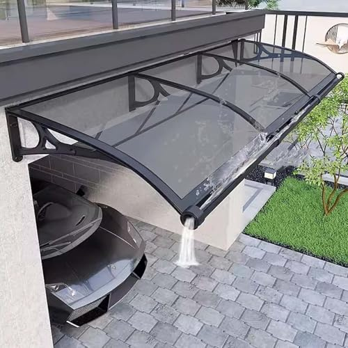 Waterproof Door Canopy for Outdoor Use Polycarbonate & Aluminum Frame Stylish Gray Porch/Patio Canopy Perfect for Front Door Window 60x110cm (24x44in)