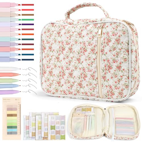 Yabound Bibelstudienzubehör mit Bibeletui, Bibel Journaling Zubehör mit 12 Pastell Textmarker, 5 Gelstifte, 200 Registerkarten, 75 Bibel-Tabs, Bible Study mit Mäppchen für Frauen (Rot)