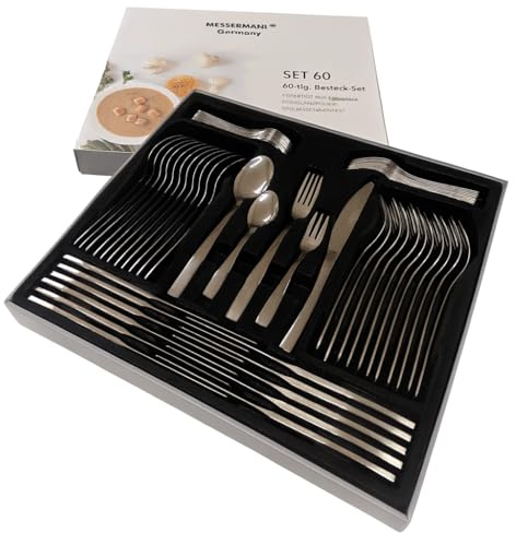 HOOZ Besteck Set 60-teilig für 12 Personen Edelstahl – elegantes Tafelbesteck Set hochglanzpoliert, spülmaschinenfest und rostfrei; für stilvolle Tischkultur im Alltag und zu Feiern (Model 4)
