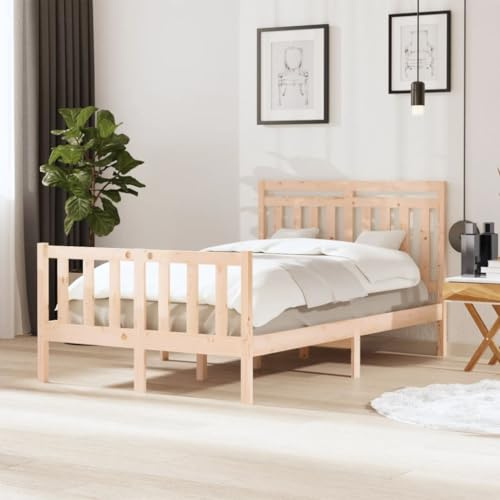 Bucmath Massivholzbett 120x190 cm Kiefernholz, Bettrahmen mit Kopfteil, Robustes Holzbett für Schlafzimmer, Erwachsene und Jugendliche, naturfarbenes Design