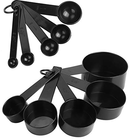 KIT CUCHARA Y VASO MEDIDOR DE PLÁSTICO CON BALANZAS ACCESORIO DE COCINA NEGRO PARA HORNEAR
