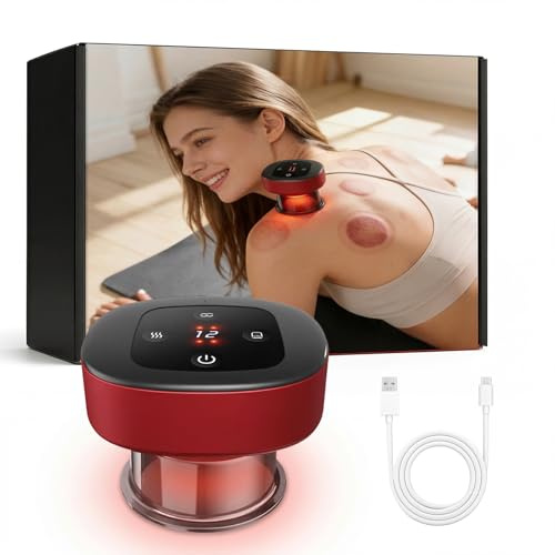 Aokitec 7-in-1 Elektrisches Schröpfgerät für Damen, beheiztes Rückenmassagegerät mit Rotlicht & Gua Sha, Kabelloses Vakuum Cellulite Massagegerät für Nacken, Schultern & tiefe Muskelentspannung