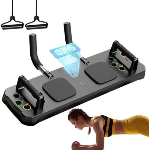 lyanny Barra de flexiones | Equipo de entrenamiento en casa con temporizador | Tabla de flexiones musculares multifunción ajustable con Mango antideslizante, barra de ejercicios para el hogar para el