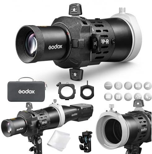 Godox FP-R-36 - Proiettore flash per flash a testa tonda, 36° flash proiettore per V1 V1Pro V100 AD100Pro H200R, rotazione a 360°, 4 pale, alloggiamento in metallo, per gobos e pellicole colorate