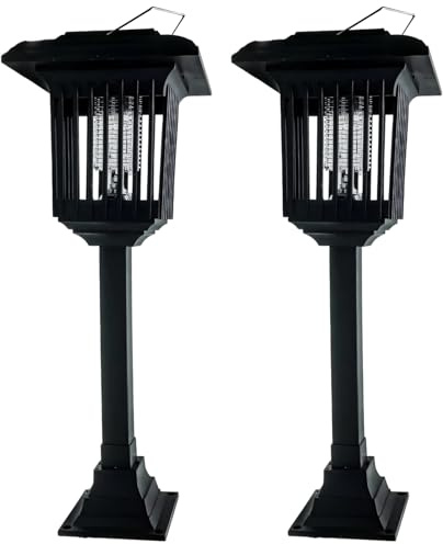 Lampada antizanzare a energia solare per esterni, con griglia elettrica resistente, ricarica solare, design impermeabile, per casa, giardino, balcone, 2 pezzi