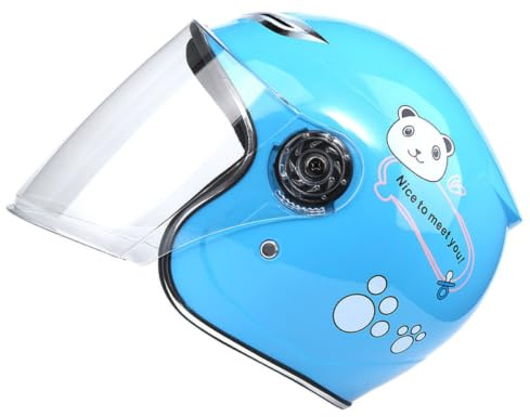 Casque Intégral pour Garçon et Filles, Grand Écran Clair Bleu PP | Protection Légère et Design Respirant, Décor Dessin Animé, pour Garçon et Filles en Conduite et Course