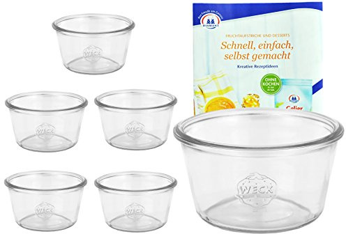 MamboCat 6er Set Weckgläser Sturzglas 370 ml I Original Weck Sturzglas Dessertglas I Einweckgläser für Kuchen Gelees uvm I Sturzgläser ohne Deckel inkl. Diamant-Zucker Gelierzauber Rezeptheft