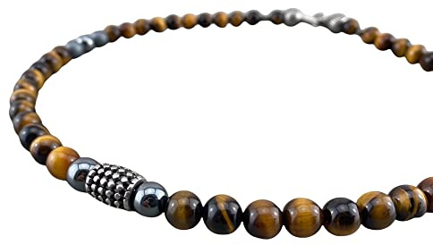 kurze Halskette Kette Perlenkette Tigerauge Spirit für Herren Männer Damen Frauen Schmuck Buddha Surfer Kelten Tibet Business Style Edelstahl K71a