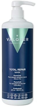 Valquer Mascarilla Total Repair Efecto Frío. Ultra Hidratante, Reparadora y Nutritiva para el Cabello Dañado y Seco con PhytoCold, Aceite de Macadamia y Extracto de Arándano. Vegano. 975 ml.