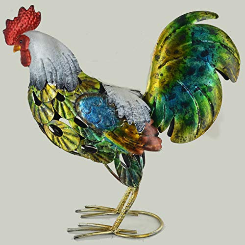 Prezents.com Colourful Metal Standing Rooster Sculpture - For Home or Garden