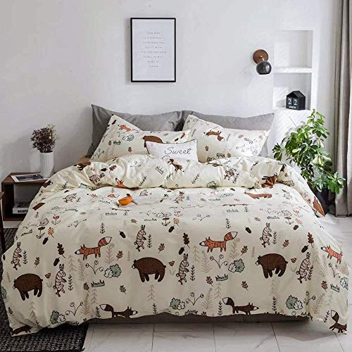 Jumeey Bettwäscheset für Kleinkinder, Bär, für Zwillinge, Mädchen, Kaninchen, Cartoon, Baumwolle, Jungen, Kinder, Wald, Fuchs, Muster, Tier-Bettwäsche-Set, Zwillingsbettbezug, Gelb