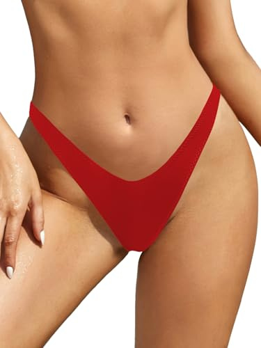 SHEKINI Traje de Baño para Mujer Bikini Pantalones de Baño Cintura Baja Brasileño Braguitas de Bikini Tanga Sexy Pantalones de Bikini de Playa (S, Rojo)