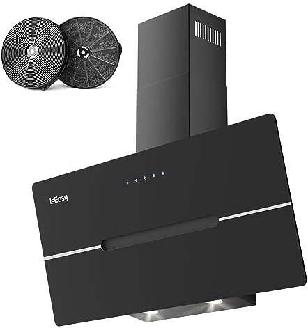 IsEasy Cappa Aspirante 90cm Inclinata, Cappa Cucina di Scarico/Ricircolo con 578 m³/h Forte Potenza di Aspirazione, 3 Livelli di Regolazione, 58 dB, Funzionamento Touch, Nero, Efficienza A++