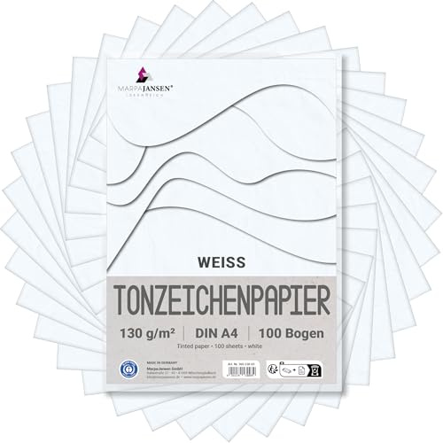 MarpaJansen Tonzeichenpapier Weiß Matt, DIN A4, 100 Bogen, 130g/m² Blauer Engel zertifiziert