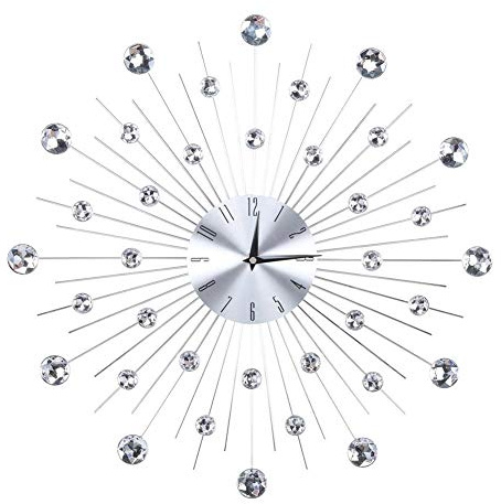 Orologio da parete atomico, scintillante orologio da parete argento metallizzato per soggiorno, ufficio, ufficio (strass argento)