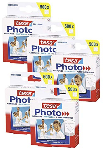 tesa® Photo Klebepads, beidseitig klebend zur Erstellung eines Fotobuches, Big Pack mit 500 Stück (5 Packung)