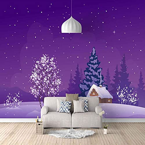 FVGKYS Wandbilder Schlafzimmer Erwachsene Kinder Tapete Plakate 3D Lila Weihnachts-Iglu Selbstklebend Wandgemälde Wandtattoo Kunst Dekoration Für Wohnzimmer Küche Wanddekoration 350x256cm