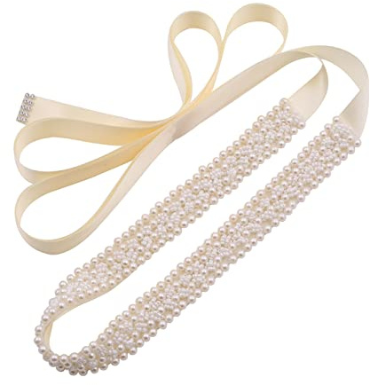 Fubney Pearl Bridal Belt Handmade Wedding Sash Belts Bride Belt And Sash For Wedding Decoration, Ivory
