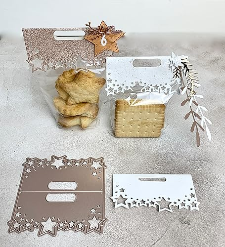 Stanzschablone Cutting dies Sterne Topper Header f. Weihnachtskekse DIY Geschenke Geschenkbeutel, 5,2 cm x 10,5cm