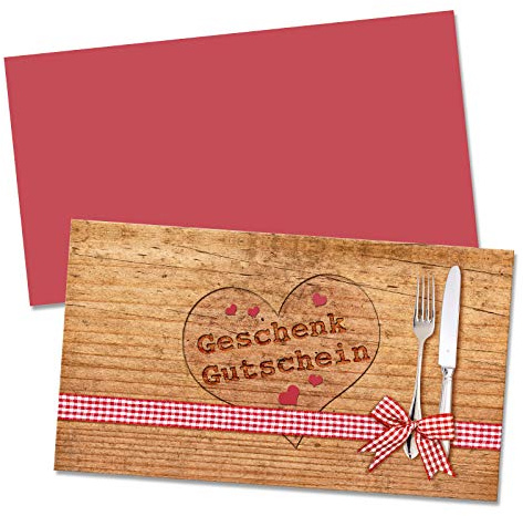 GESCHENKGUTSCHEINcom by POS-HAUER. Gutschein-Set. 50x Gutschein + Kuvert. Für Restaurant Gasthäuser Gastro, zum selbst Ausfüllen.