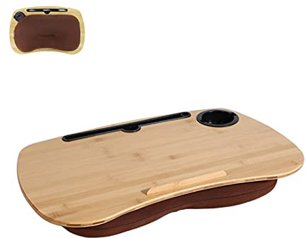 SUMISKY Lap Desk-Portable Laptop Table with Bamboo Platform Phone Holder Pillow Cushion Anti-Slip Stopper on Bed & Sofa (Large with Cup Holder)