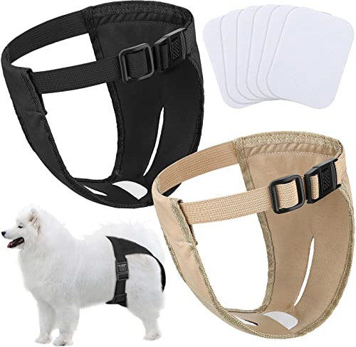 2er Packung Hündinnen Läufigkeitshose Waschbare Schutzhöschen Wiederverwendbare Hundewindeln Hundehose mit 6 Damenbinde Verstellbare Schutzhose für Weibchen Hunde Läufigkeit (XXL)