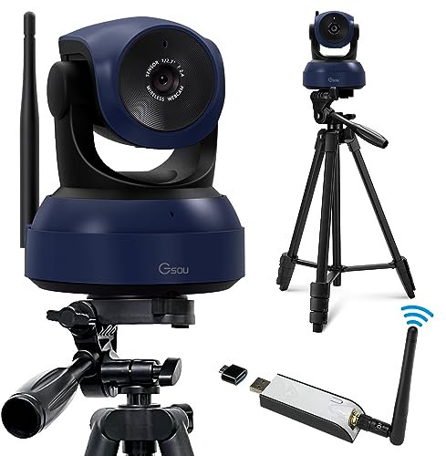 Gsou Kabellose Webcam, 1080P HD-Videoanrufe und Streaming-Kamera, Plug&Play, verstellbares Winkelfeld, Webcam mit Stativständer Computerkamera für PC/Mac/Laptop/funktioniert mit Zoom,Teets,Skype,Teams
