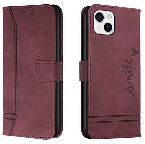 Lihondar Kompatibel mit iPhone 13 Mini Hülle, Handyhülle iPhone 13 Mini (5,4 Zoll), Leder Klappbar Schutzhülle Tasche Wallet mit Brieftasche [Standfunktion] Cover Flip Case Klapphülle (Rot)