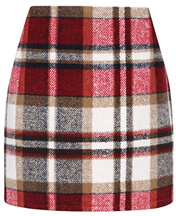 IDEALSANXUN Minigonne da Donna a Vita Alta in Lana a Matita Aderente, Vino, XL