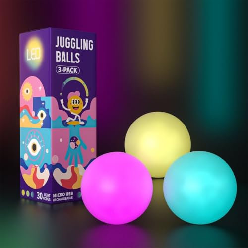 Leuchtende Jonglierbälle Kinder & Erwachsene - 3er Set Juggling Balls für Anfänger & Profis | LED Jonglierbälle, Perfekt zum Jonglieren | Ideales Jonglier Set, Wiederaufladbare Jonglieren Bälle