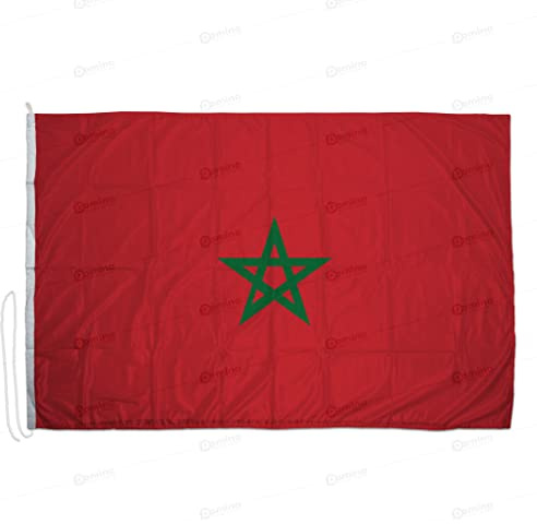 Bandiera Marocco 150x100 cm Tessuto Nautico 115 gram/m², Bandiera Marocchina 150x100, Bandiera del Marocco Dotata Di Cordino e Doppia Cucitura Perimetrale